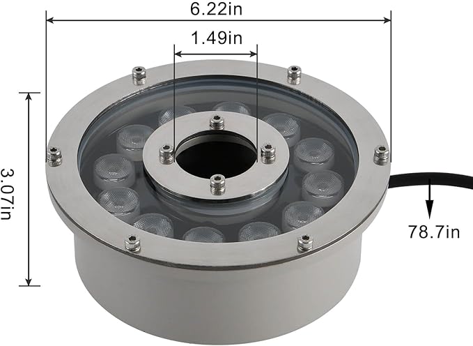 Fountain Light 12W 12V DC Warm White Waterproof Grade IP68 LED Spot Light Landscape Lighting Suitable for Fountains, Waterfalls,Pond and Grass Land（Not Include 12V Transformer）