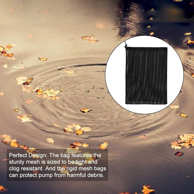 EQINI 2 Pack Pump Barrier Bag, 12.2"*15.9" with Drawstring Pond Mesh Pump Filter Bag for Pond biofilters Aquarium Filtration and Outdoor Swimming Pool Black Media Bags