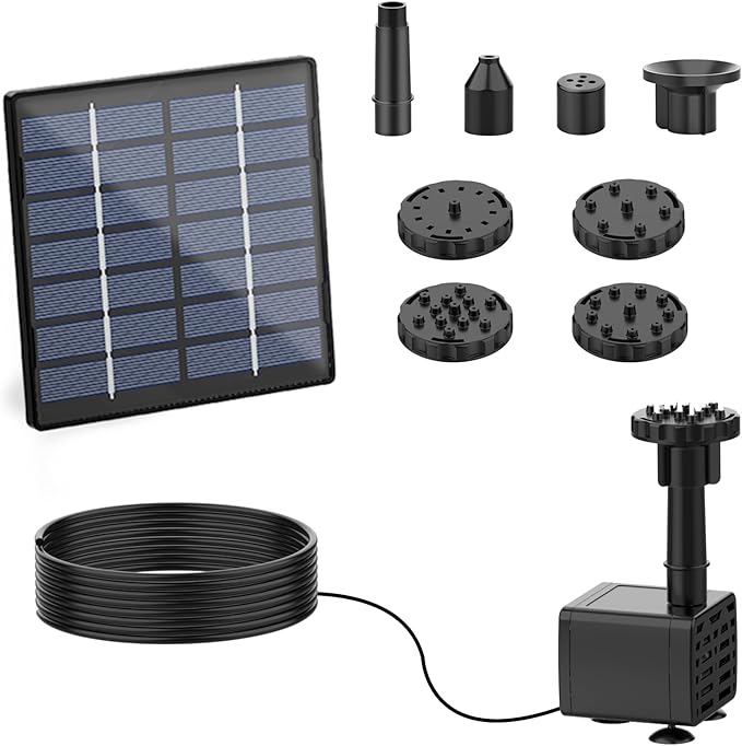 AISITIN Solar Water Pump for Outdoor Features, 2026 Upgraded DIY Fountain Kit With 6 Nozzles, 9.8ft Power Cord, for Bird Bath, Ponds, Garden, Fish Tank Solar Powered Water Fountain Pump
