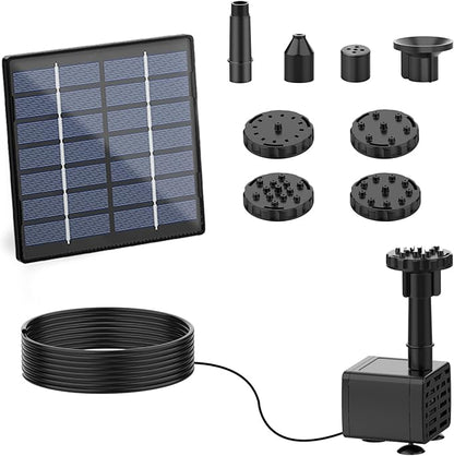AISITIN Solar Water Pump for Outdoor Features, 2026 Upgraded DIY Fountain Kit With 6 Nozzles, 9.8ft Power Cord, for Bird Bath, Ponds, Garden, Fish Tank Solar Powered Water Fountain Pump