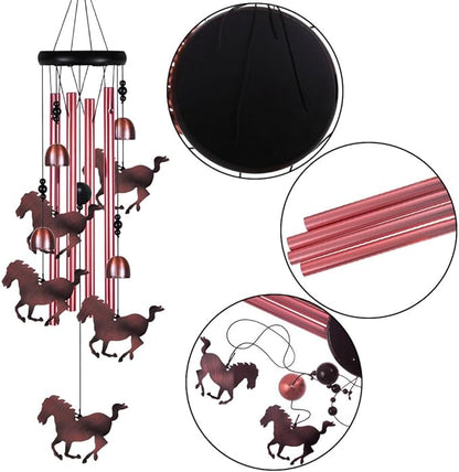 Outdoor Horse Wind Chimes Indoor Decor - Hand-Made Mobile Romantic Windcatcher, Horse Chimes, 28" Horse Wind Chimes for Home, Balcony, Tree, Patio, Garden Decoration, Gift for Mom(4 Tubes, 5 Horses)