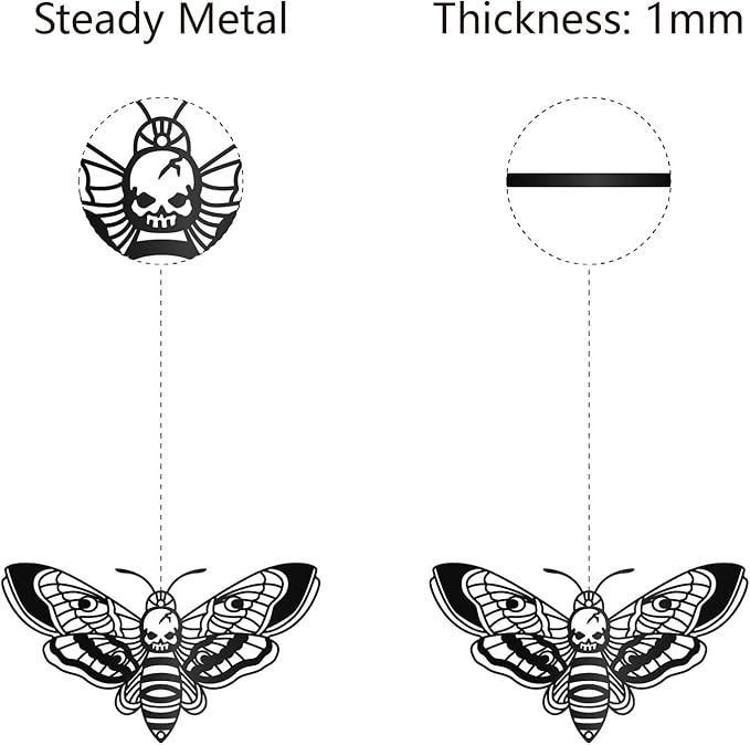 CREATCABIN Death Head Moth Metal Wall Decor Black Skull Metal Wall Art Hanging Ornament Iron Moth Wall Decoration Sculpture Butterfly Gothic Wall Decor for Modern Farmhouse Rustic Home 12 x 6.7Inch
