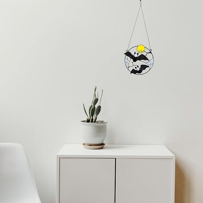 Stained Enamel and Metal Bat Moon Suncatcher Panel Window Wall Hanging Ornaments Sun Catcher Door Home Decor Gifts for Women Men
