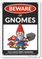 SmartSign Funny Beware Of Gnomes Warning Sign - 10"x7", 40 mil Laminated Rust-free Aluminum - Metal Signs for Wall Decor, Outdoors, Patio, Gifts, Bar, Club, Cafe - Gnomes Theme, Made in USA