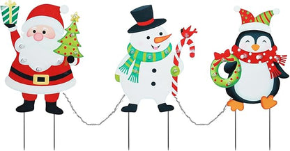 WONDER GARDEN Christmas Yard Stakes, 3 PCS LED Light Xmas Yard Signs with Santa Claus, Snowman, Penguin Christmas Yard Decorations for Lawn Party Decorations
