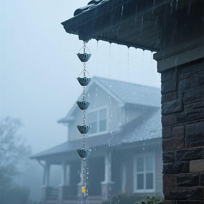 Rain Chain Gutter Downspout Catcher Outside Water Diverter Decorative Garden Rain Cups Chime Home Decor (Blue)