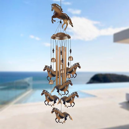 Horses Wind Chimes for Garden/Home/Balcony/Lawn/Tree/Yard/Indoor/Outside Decoration, Retro Wind Catcher, Bronze Horse Decor, Blessing Wind Bells, Memorial WindChimes Gifts for Mom, Grandma, Woman