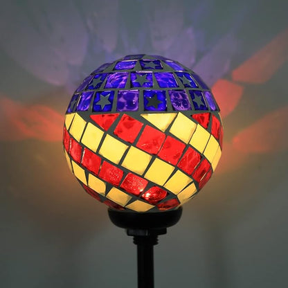 Afirst Solar Lights Outdoor Decorative - Solar Gazing Ball Mosaic Garden Stakes Patriotic Stars and Stripes Decorative Lights Waterproof for Pathway Yard Lawn National Day Decoration