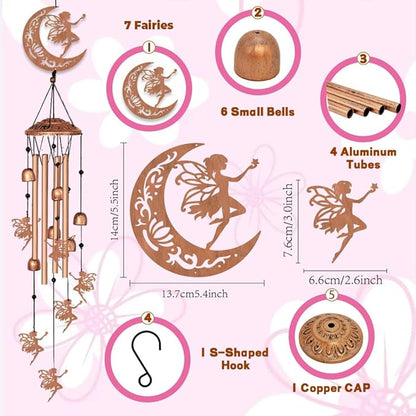 INFUNLY Fairies Wind Chimes for Outside 5.5"×5.4" Metal Windchime with Moon Pattern Aluminum Tube Wind Chime with Bells Fairies Windchime Tubes Memorial Wind Bell for Garden Decor Housewarming Gifts
