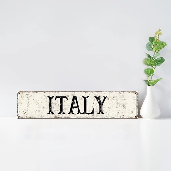 Madcolitote Vintage Country Italy Wood Sign Italy Street Signs Customized Rustic Wooden Wall Art Farmhouse Wall Decor Kitchen Wall Hanger Retro Decoration Sign Housewarming Gift 4x18in