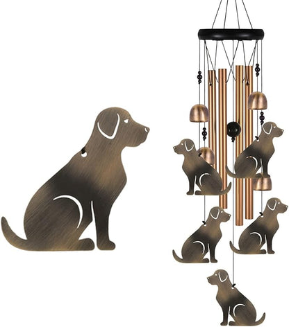 Bronze Dog Wind Chime, Gifts for Mom, Home, Garden, Balconies, Room, Patio, Indoor, Outdoor Decoration, with 4 Aluminum Tubes 5 Dogs Wind Chimes, Doggy Wind Catcher, Puppy Wind Bell Decor