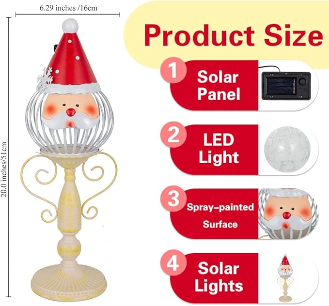 Santa Christmas Solar Lanterns for Outside,Solar Lanterns Outdoor Waterproof, Gift for Garden Pathway Yard Christmas Decorations