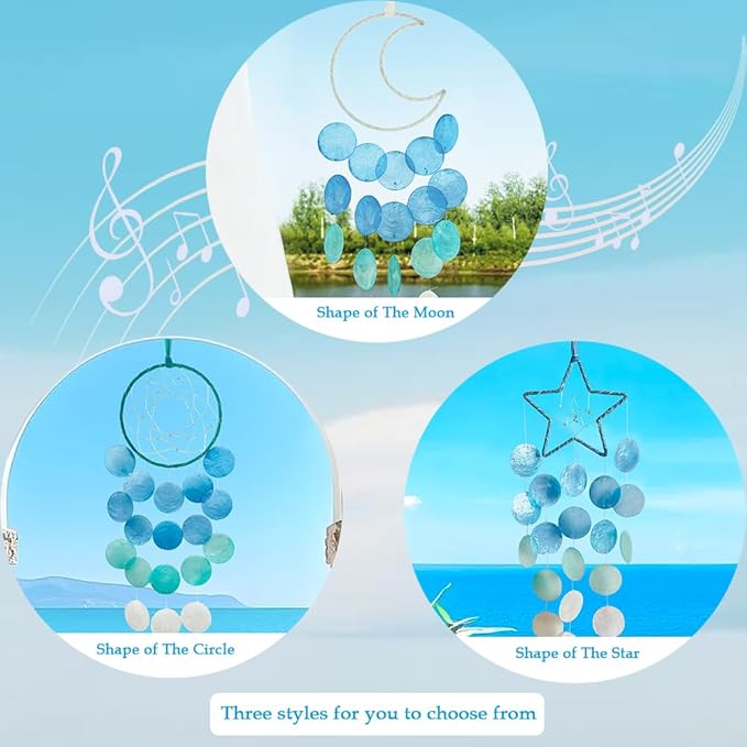Wind Chimes for Outside, Personalized Capiz Shells Wind Chime for Home Decoration, Garden Decoration of Beach House Decor,Great Gift for Shells Windchimes Lovers and More (Blue Star)