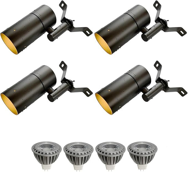 Landscape Lighting Tree Light Outdoor Moonlight,Replaceable Low Voltage MR16 LED Aluminum Housing for Directional Wall Patio Mounted Post Fence Lights Bronze Finish 4 Packs