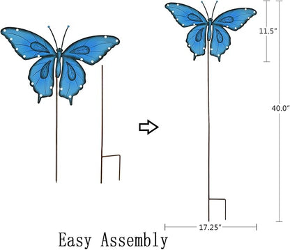 Metal Garden Stakes Spring Yard Sign Decorative Plant Stake Lawn Art Patio Decor Pathway Ornaments Indoor Outdoor Decoration (Blue Butterfly)