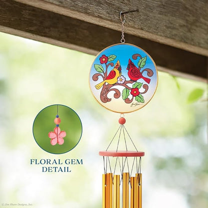 Enesco Jim Shore Heartwood Creek Cardinal Birds on Branches with Flowers Wind Chime - Decorative Hanging Metal Tube Wind Chimes Indoor Outdoor Patio Home Decor Windchime, 28 Inch