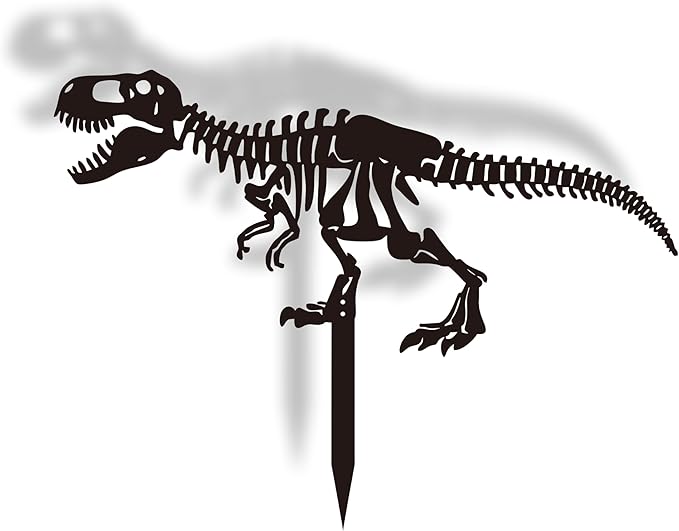 Metal Dinosaur Skeleton Garden Stake – Outdoor Dinosaur Fossil Statue for Yard and Garden Decor, Black Iron Decorative Lawn & Patio Stake