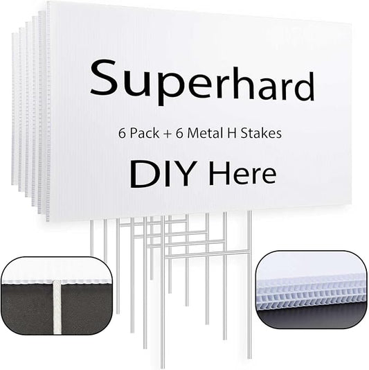 6 Pack Blank Yard Signs 17 x 12 in with Metal Stakes, White Plastic Yard Lawn Sign for Birthday Decoration,Garage Sale,Guidepost, Open House, Rent
