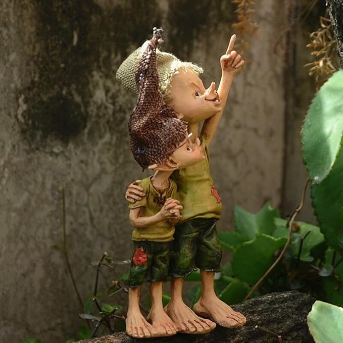 Cute Pixie Statue Fairy Garden Elf Brothers Figurine, Resin Craft Gift Desktop Ornament, Outdoor Statue for Patio, Lawn, Yard Decor