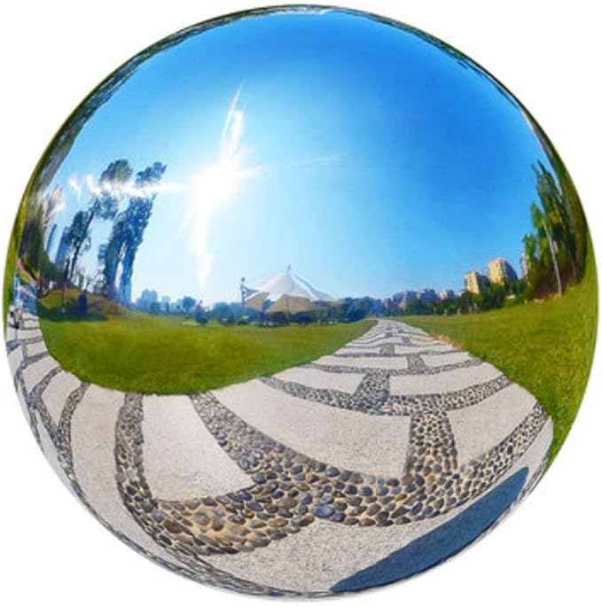 8 inch Gazing Globe Mirror Ball,Polished Reflective Smooth Garden Ball Sphere,Colorful and Shiny Addition to Any Garden or Home Decoration,Silver Stainless Steel