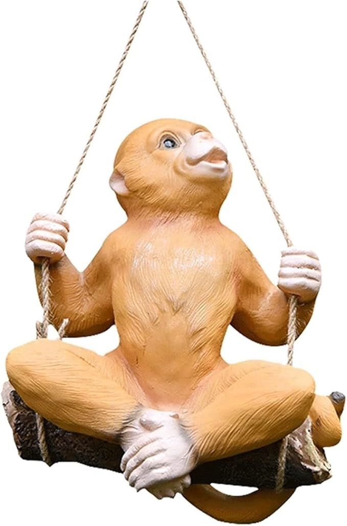 Cute Statues Garden Sculpture Outdoors Climbing Monkey Tree Hanging Backyard Decor(A)