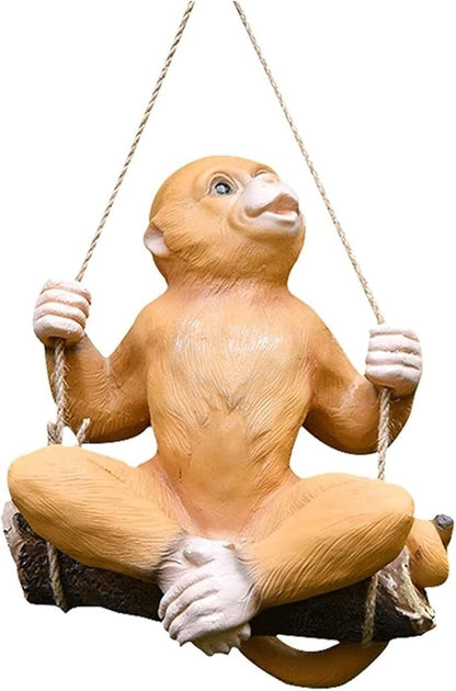 Cute Statues Garden Sculpture Outdoors Climbing Monkey Tree Hanging Backyard Decor(A)