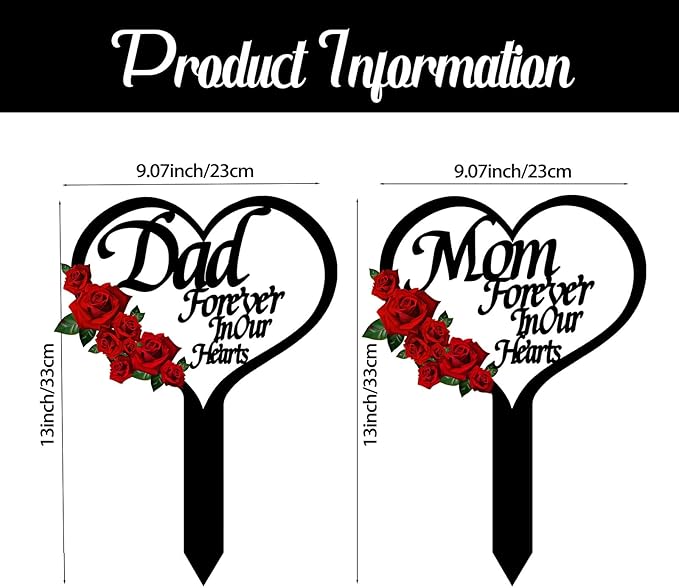 OZIO Memorial Grave Markers for Cemetery, Heart Memorial Plaque Stake Cardinals Garden Stake Memorial Metal Grave Stake Decoration for Mom Dad Cemetery Outdoors Yard Garden