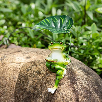 Adorable Animal Garden Statue with Umbrella - Charming Outdoor Decor for Yard, Patio, or Garden (Frog Read a Book)