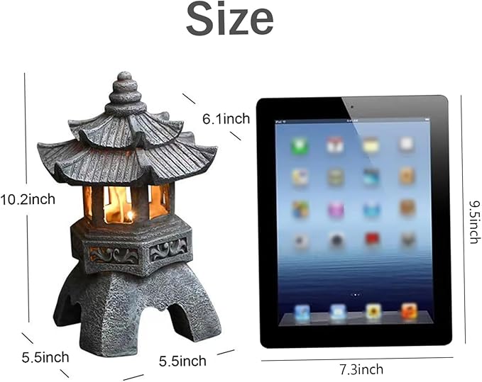 Naisicore Solar Pagoda Statues, 10.2inch Resin Japanese Pagoda Sculpture with Solar Lantern, Zen Garden Waterproof Landscape Decorative Ornament for Patio Porch Yard Art Decor (Style 1)