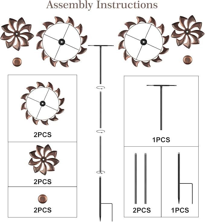 Wind Spinners Outdoor Garden Decor - W13xH63 Copper Metal Yard Art Wind Sculptures & Spinners, Vintage Kinetic Windmill for Yard Patio Lawn Decor, Retro Gardening Gifts for Women