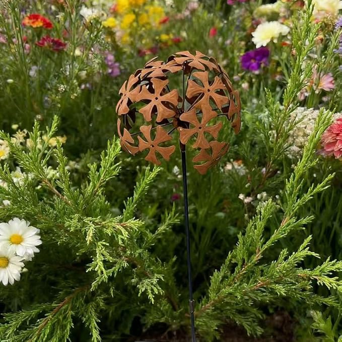 Rusty Metal Wild Flowers Garden Stakes 11.82 x 8.47 inches, Decorative Flowers Yard Stake Metal Art for Outdoor Garden Lawn Decor(Flower-E)