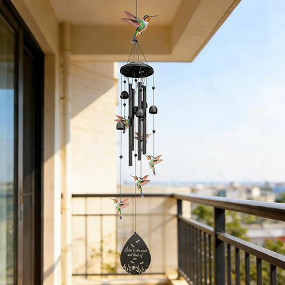 Hummingbird Wind Chimes Outdoor Durable Black Metal Windchimes Garden Patio Decor Hummingbirds Gifts for Women/Men, Garden/Yard Decor, Memorial/Birthday Gifts for Grandma/Mom, Birds Chimes for Outside