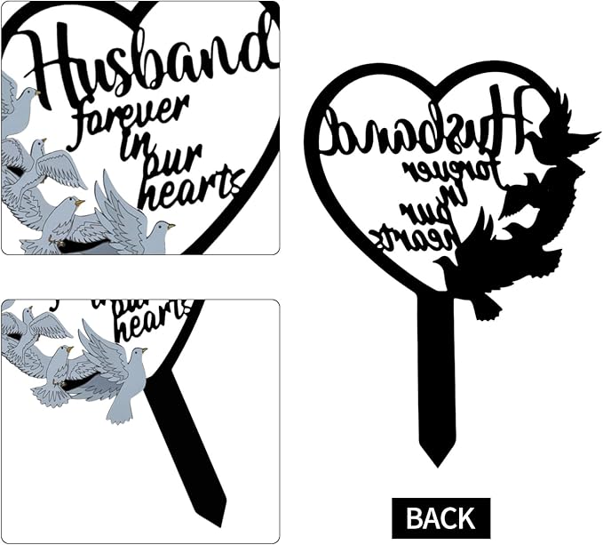 HPMAISON 11 inch Metal Husband Memorial Stake Grave Decorations for Cemetery Gravesite Sympathy Markers Waterproof Memorial Gifts for Loss of Husband Tombstones Plaque Outdoors Lawn Yard Decor