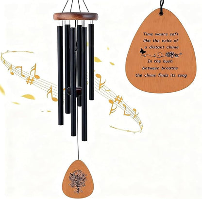 26” Aluminum Memorial Wind Chime for Outside, Sympathy Gift for Loss of Loved One, Outdoor Garden Patio Decoration, Remembrance Wind Chimes Home Decor for Mom Neighbor Funeral Bereavement Gift(Black)