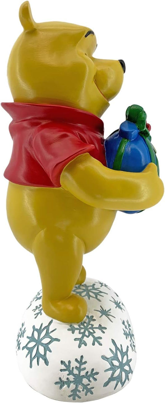 Disney Winnie The Pooh with Gift Christmas Outdoor Garden Statue, 10 inches Tall, Officially Licensed Disney Product