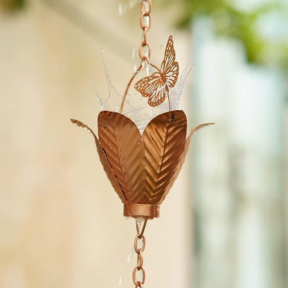 TZSSP Rain Chains Decorative Rain Chain Bell with 10 Cups, Rain Chain for Gutters,8-1/2 Length,102 Inch,Butterfly