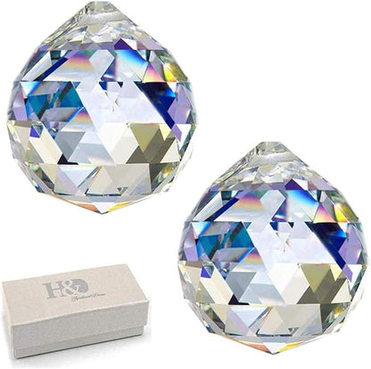 H&D HYALINE & DORA Glass Crystal Prism Ball Pendant Suncatcher Rainbow Maker Hanging Crystal Ball Prism Pendants for Windows,2"/50mm, Pack of 2