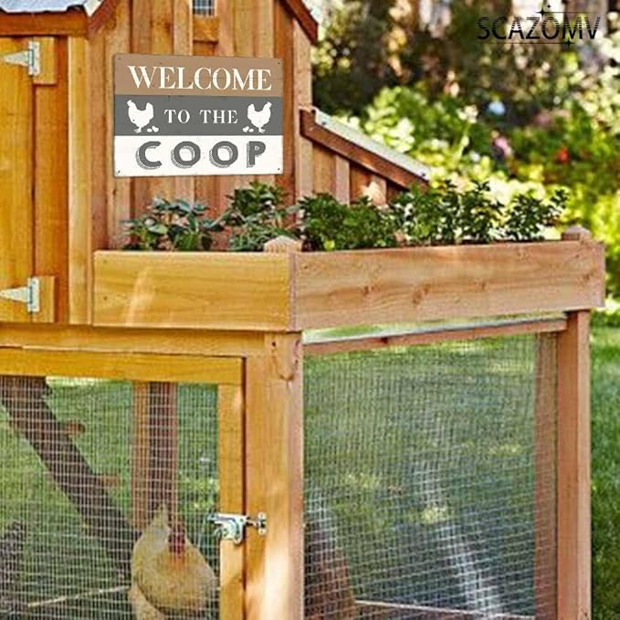 Welcome To The Coop Tin Sign Chicken Coop Farmhouse Funny Metal Signs Wall Art Accessories Country Decor for Home Farm Kitchen Yard Garden Outdoor (12" x 8")
