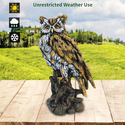 Solar Owl Resin Statue Hand - Painted Garden Decor with LED Light, Perched on Tree Stump Figurine for Outdoor Indoor Yard Patio Home Decoration