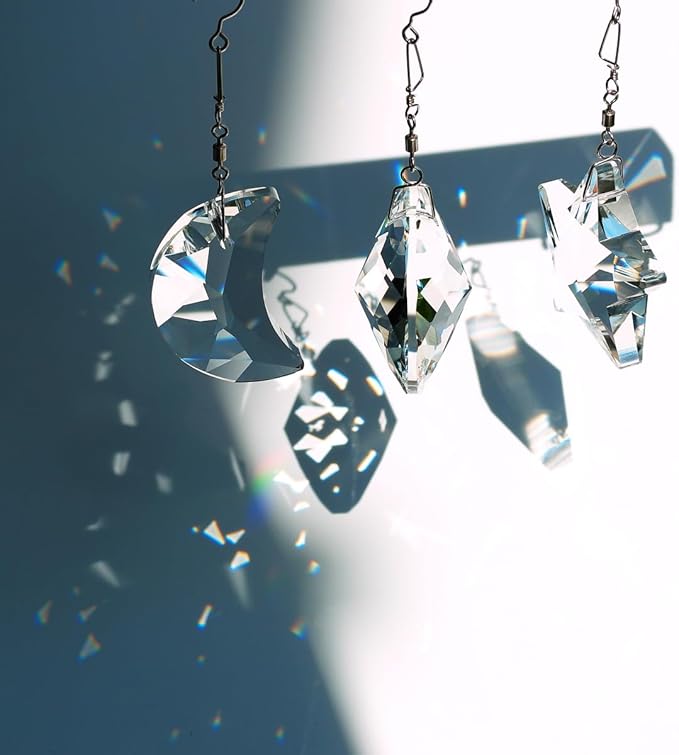 Crystal Prism Suncatcher for Window Home Decoration, 3pcs Hanging Ornament Pendant, 45mm Rainbow Maker Clear