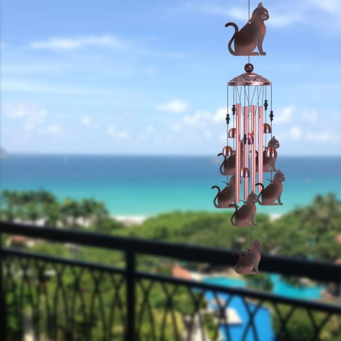 Garden Cat Wind Chimes Outdoor Indoor Decor - with 4 Tubes 6 Bells 7 Cats Wind Chime, Mobile Romantic Cat Wind Catcher, Cats Windchimes for Home, Mom Gifts, Balcony, Tree, Festival, Garden Decoration