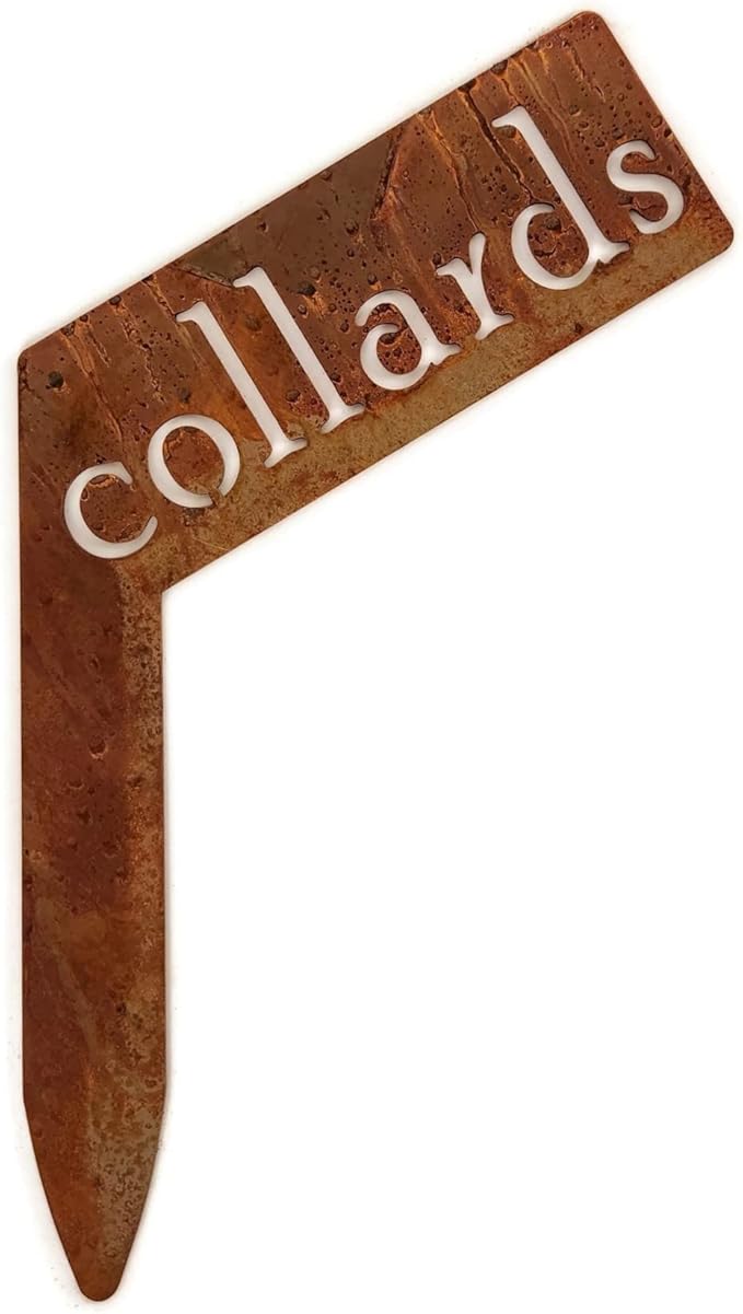 Planter Size Small Metal Garden Plant Vegetable Flower or Herb Markers 13.5 Inches Tall (collards, Naturally Rusted)