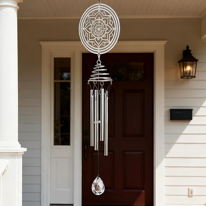 Meditation Mandala Wind Chimes with Sun Catcher - Healing Gifts & Stress Relief for Anxiety, Relaxing Self-Care Gift for Home Decor, Outdoor Patio, Yoga Space