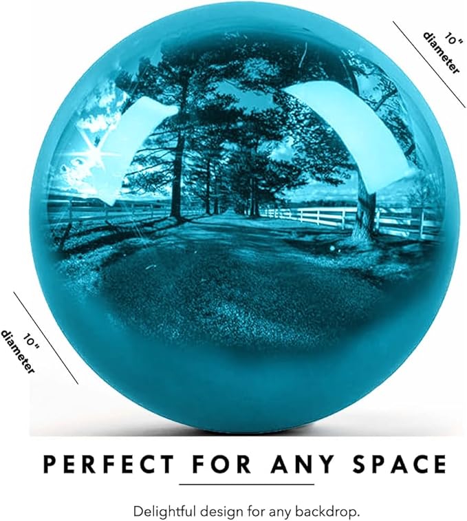 10 Inch Stainless Steel Gazing Globe, Hollow Ball Mirrored Surface Polished Shiny Sphere,Garden Stainless Steel Gazing Ball for Outdoor Lawn Pond Yard Ornament(Light Blue)