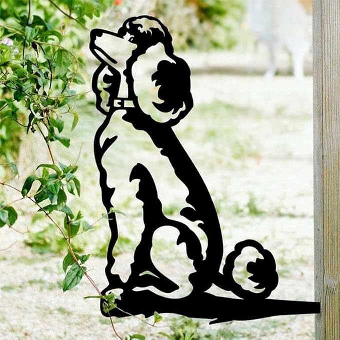 Adorable Dog Stake Decoration Yard Garden Outdoor Poodle Lawn Decor Metal Art Dog Silhouette Decoration Steel Dogs Statue Adorable Ornament Gift (Poodle)