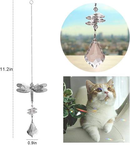 WEISIPU Crystal Suncatcher Prism - Dragonfly Suncatchers for Windows Hanging Rainbow Maker, K9 Crystal Metal Dragonfly Ornament, Christmas Tree Decor, Gifts (Clear)