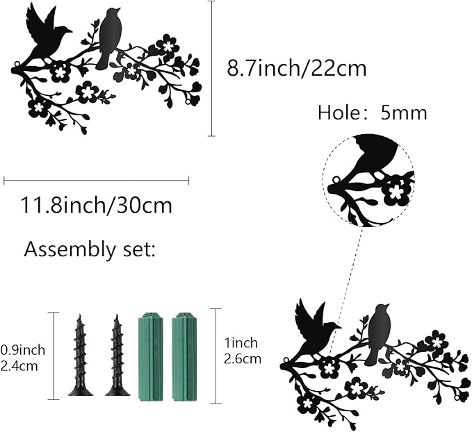 CREATCABIN Tree Branches Birds Metal Wall Decoration Minimalist Hollow Design Sculpture Wall Mounted Iron Housewarming Gifts for Living Room Bedroom Office Garden Farmhouse Country Theme 11.8x8.7in