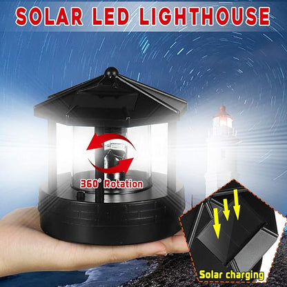 4.33inch LED Solar Powered Lighthouse, IP44 Waterproof, 360 Degree Rotating Lamp Waterproof Statue Rotating Lights for Garden Yard Outdoor Decor(Black,Size:M)