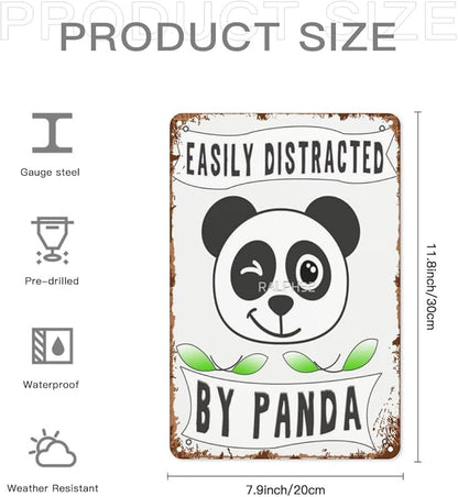 Vintage Metal Tin Sign Easily Distracted By Pandas 8x12 Inches Retro Wall Decor for Home,Garden,Patio,Office,Kitchen,Bedroom,Funny Quotes and Gothic Designs