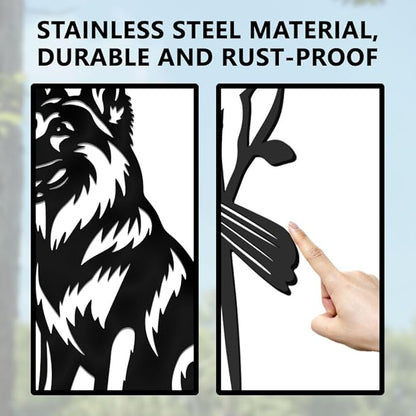 WADORN German Shepherd Metal Yard Art Decor, Dog Stainless Steel Outdoor Tree Silhouette Stake for Tree Yard Garden Patio Animal Outdoor Decor Gift for Housewarming Home Art Decor